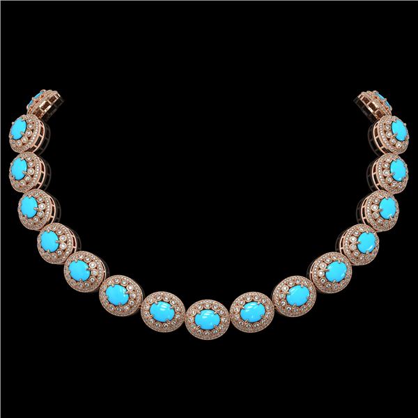 86.75 ctw Turquoise & Diamond Victorian Necklace 14K Rose Gold - REF-2583G6W