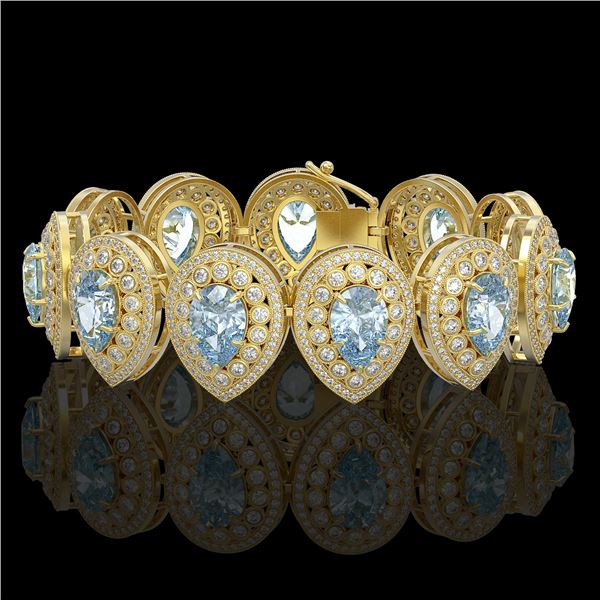 42.94 ctw Aquamarine & Diamond Victorian Bracelet 14K Yellow Gold - REF-1722M9G