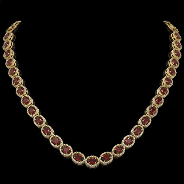 32.82 ctw Garnet & Diamond Micro Pave Halo Necklace 10k Yellow Gold - REF-600R2K