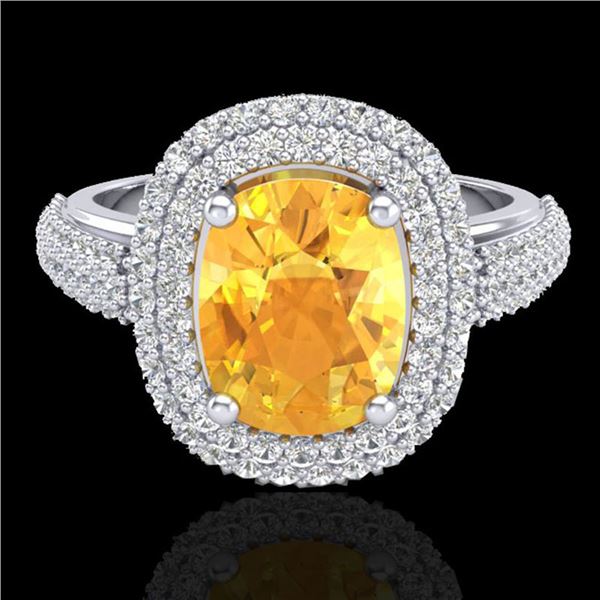 3.50 ctw Citrine & Micro Pave VS/SI Diamond Ring 14k White Gold - REF-98A2N