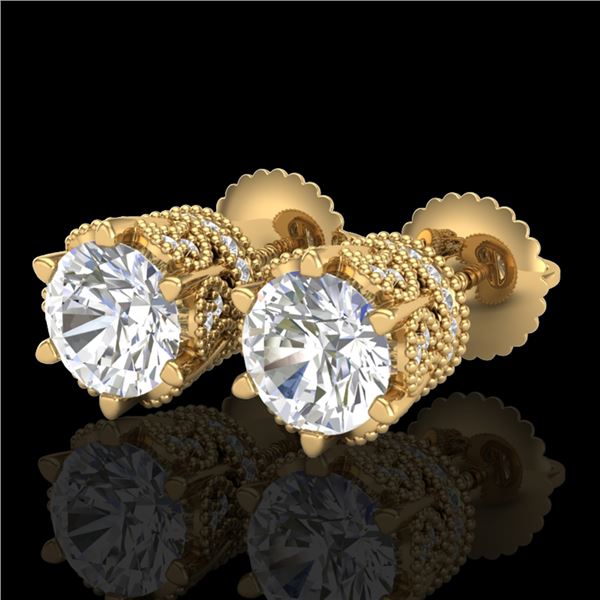 2.04 ctw VS/SI Diamond Solitaire Art Deco Stud Earrings 18k Yellow Gold - REF-361H8R