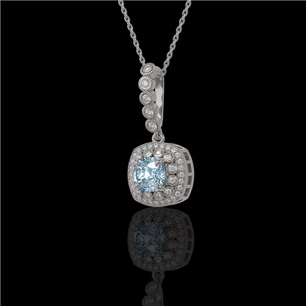 2.25 ctw Aquamarine & Diamond Victorian Necklace 14K White Gold - REF-81M3G