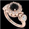 Image 1 : 1.5 ctw Fancy Black Diamond Art Deco 3 Stone Ring 18k Rose Gold - REF-170A2N