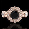 Image 2 : 1.5 ctw Fancy Black Diamond Art Deco 3 Stone Ring 18k Rose Gold - REF-170A2N