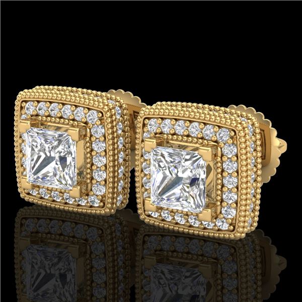 2.01 ctw Princess VS/SI Diamond Art Deco Stud Earrings 18k Yellow Gold - REF-285R5K