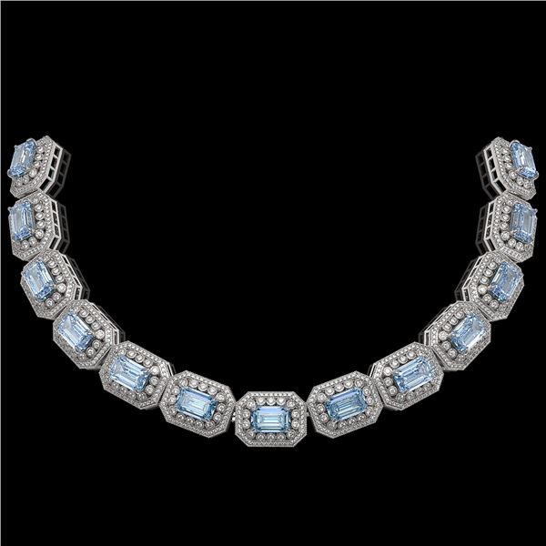 49.14 ctw Aquamarine & Diamond Victorian Bracelet 14K White Gold - REF-1361H5R