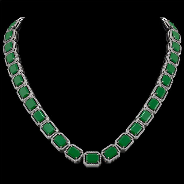 84.94 ctw Emerald & Diamond Micro Pave Halo Necklace 10k White Gold - REF-1000F5M