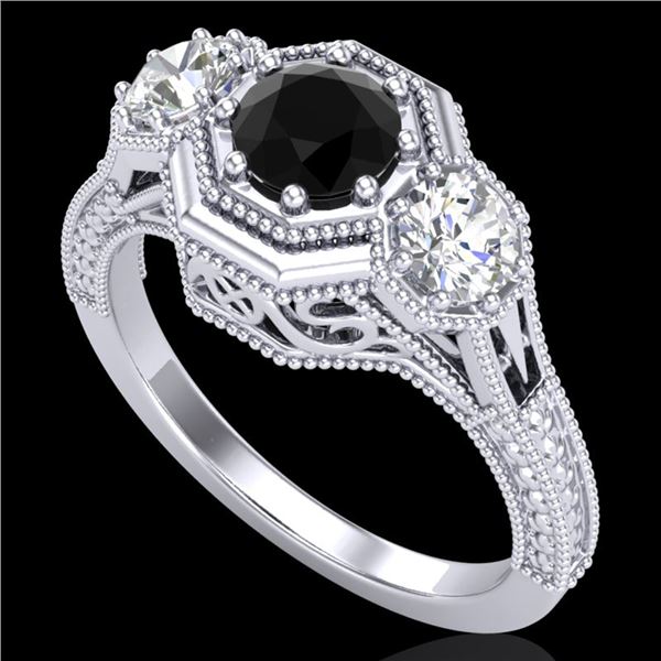 1.05 ctw Fancy Black Diamond Art Deco 3 Stone Ring 18k White Gold - REF-123W6H