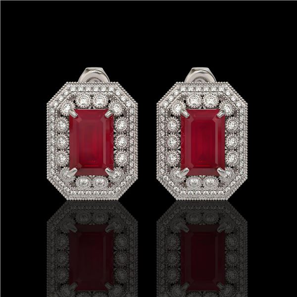 13.75 ctw Certified Ruby & Diamond Victorian Earrings 14K White Gold - REF-266W4H