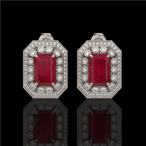 13.75 ctw Certified Ruby & Diamond Victorian Earrings 14K White Gold - REF-266W4H