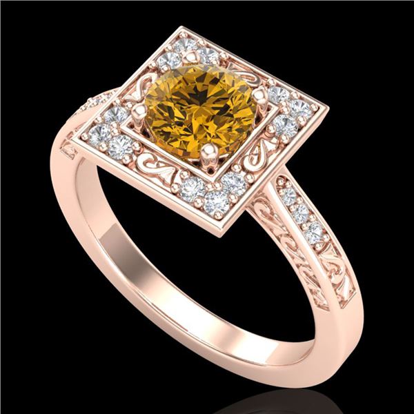 1.1 ctw Intense Fancy Yellow Diamond Art Deco Ring 18k Rose Gold - REF-169A3N