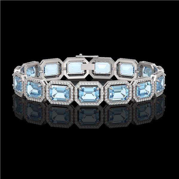 36.81 ctw Aquamarine & Diamond Micro Pave Halo Bracelet 10k White Gold - REF-600M4G