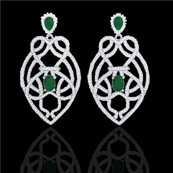 7 ctw Emerald & Micro VS/SI Diamond Heart Earrings 14k White Gold - REF-381Y8X