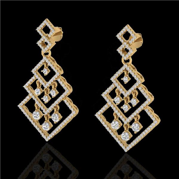 3 ctw Micro Pave VS/SI Diamond Earrings Dangling 14k Yellow Gold - REF-290X9A