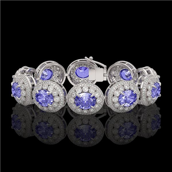 50.27 ctw Tanzanite & Diamond Victorian Bracelet 14K White Gold - REF-1704M4G