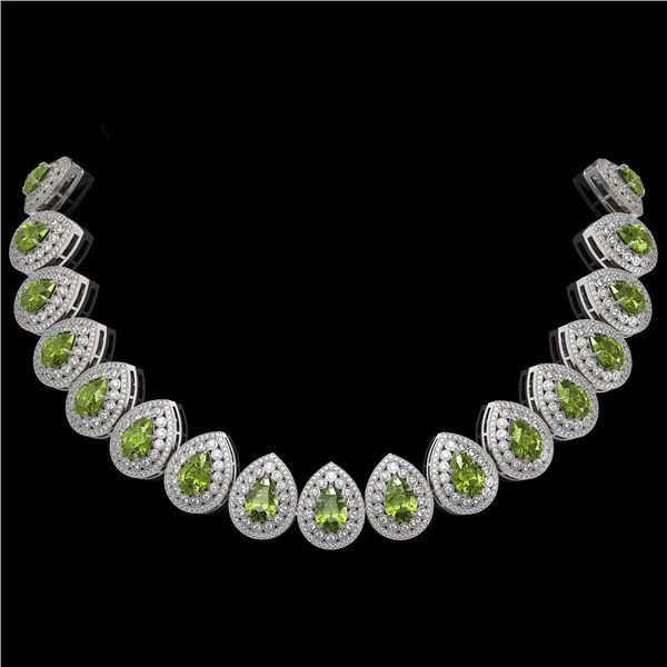 124.02 ctw Tourmaline & Diamond Victorian Necklace 14K White Gold - REF-3955R5K