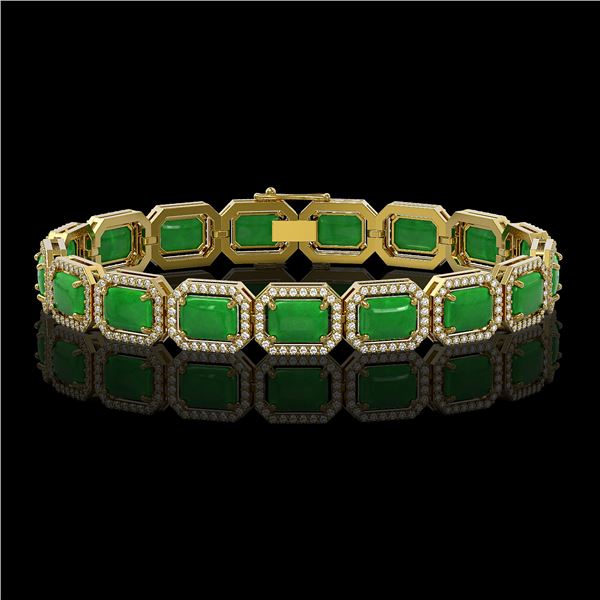 25.36 ctw Jade & Diamond Micro Pave Halo Bracelet 10k Yellow Gold - REF-345X5A