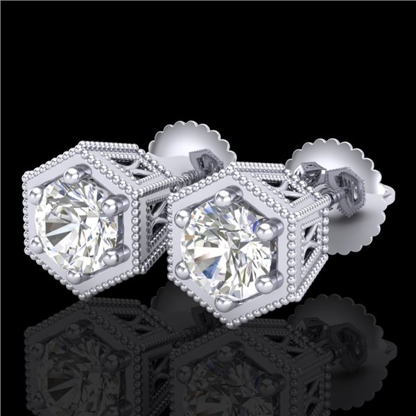 1.15 ctw VS/SI Diamond Solitaire Art Deco Stud Earrings 18k White Gold - REF-214G5W