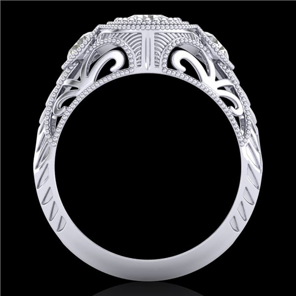 1.06 ctw VS/SI Diamond Solitaire Art Deco 3 Stone Ring 18k White Gold - REF-180R2K
