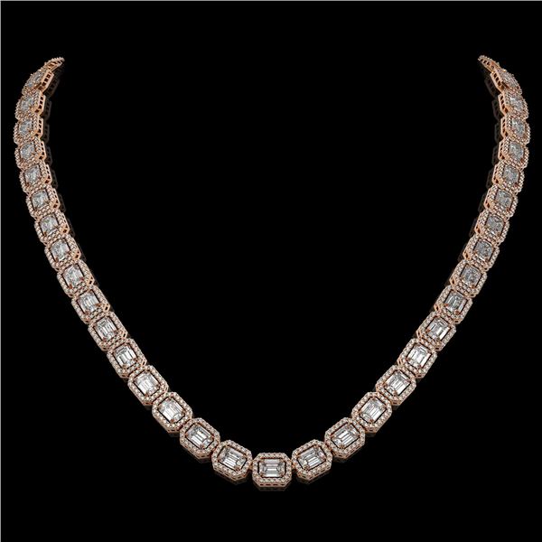 33.10 ctw Emerald Cut Diamond Micro Pave Necklace 18K Rose Gold - REF-5182M5G