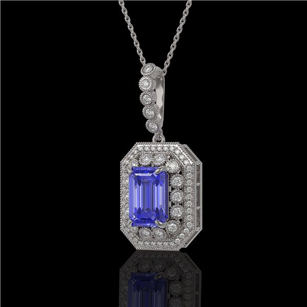 6.05 ctw Tanzanite & Diamond Victorian Necklace 14K White Gold - REF-309M3G