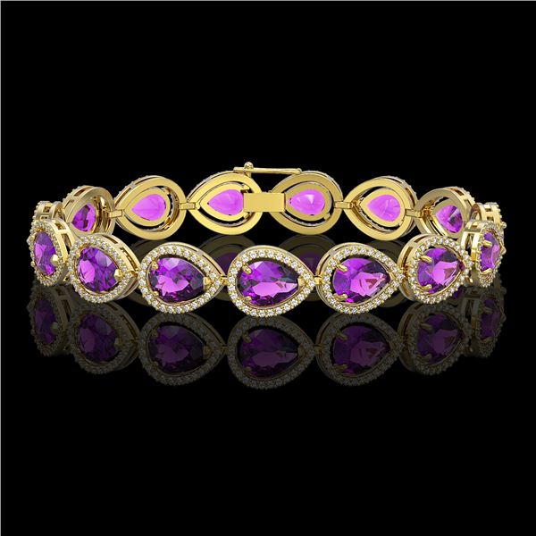 20.3 ctw Amethyst & Diamond Micro Pave Halo Bracelet 10k Yellow Gold - REF-282G9W