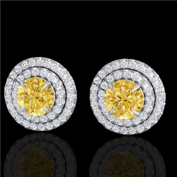 2 ctw Citrine & Micro Pave VS/SI Diamond Stud Earrings 18k White Gold - REF-85F5M