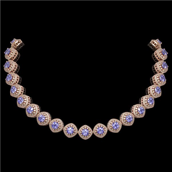 83.82 ctw Tanzanite & Diamond Victorian Necklace 14K Rose Gold - REF-2511A8N