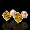 Image 1 : 3.01 ctw Intense Fancy Yellow Diamond Art Deco Earrings 18k Rose Gold - REF-354X5A