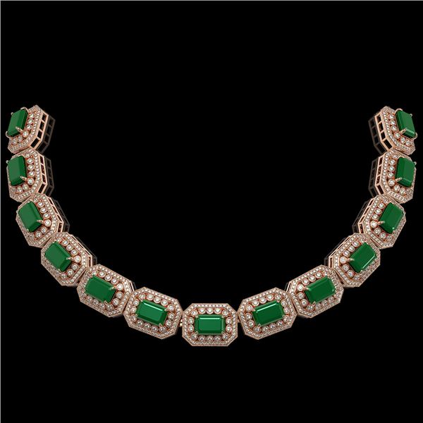 61.92 ctw Emerald & Diamond Victorian Bracelet 14K Rose Gold - REF-1545N5F