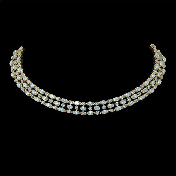 42.53 ctw Aquamarine & Diamond Necklace 10K Yellow Gold - REF-709M3G