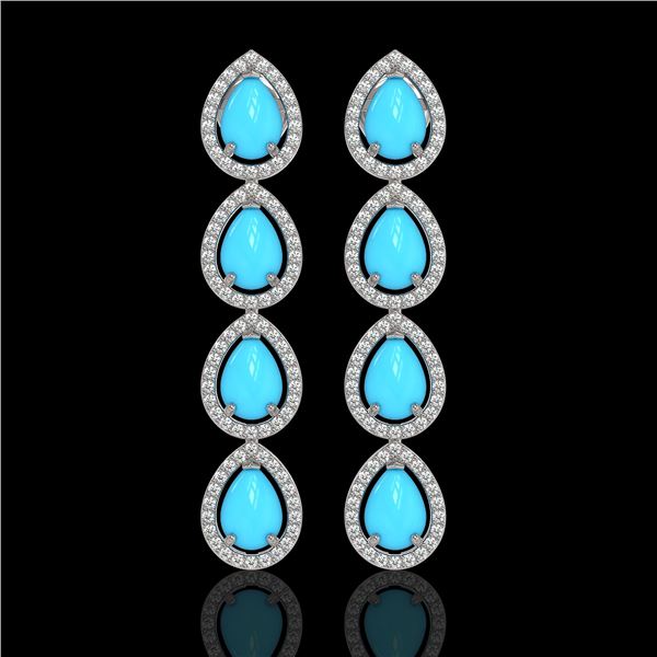 6.20 ctw Turquoise & Diamond Micro Pave Halo Earrings 10k White Gold - REF-158F2M