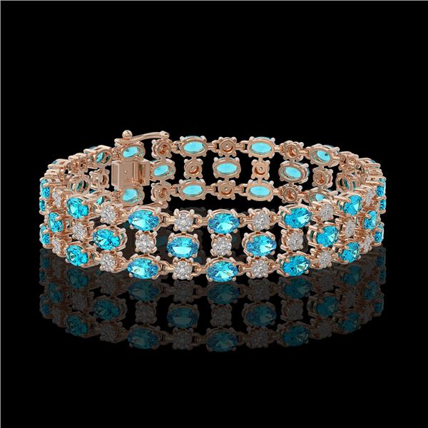 16.06 ctw Swiss Topaz & Diamond Row Bracelet 10K Rose Gold - REF-209W3H