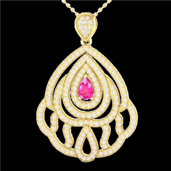 2 ctw Pink Sapphire & Micro Pave VS/SI Diamond Necklace 18k Yellow Gold - REF-180M2G