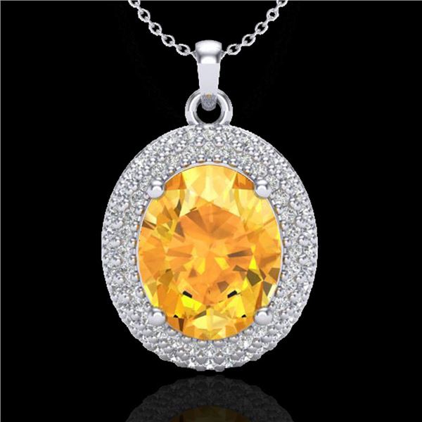 4 ctw Citrine & Micro Pave VS/SI Diamond Necklace 18k White Gold - REF-92W4H