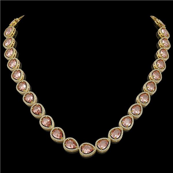 41.6 ctw Morganite & Diamond Micro Pave Halo Necklace 10k Yellow Gold - REF-1024Y4X