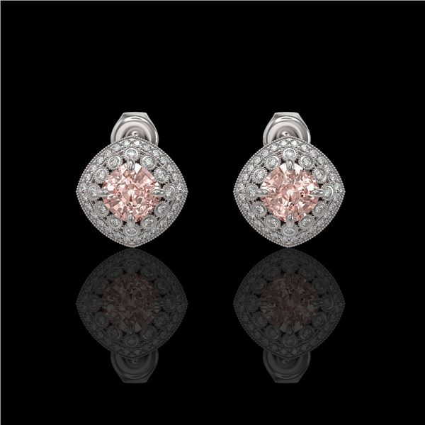 4.19 ctw Morganite & Diamond Victorian Earrings 14K White Gold - REF-142W8H