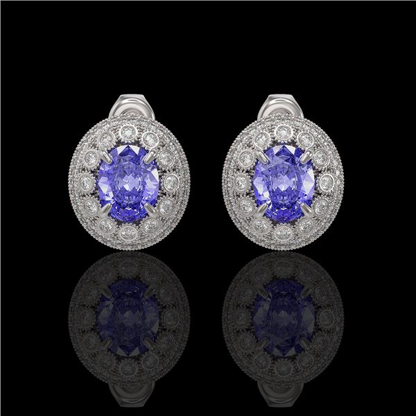9.06 ctw Tanzanite & Diamond Victorian Earrings 14K White Gold - REF-286G8W