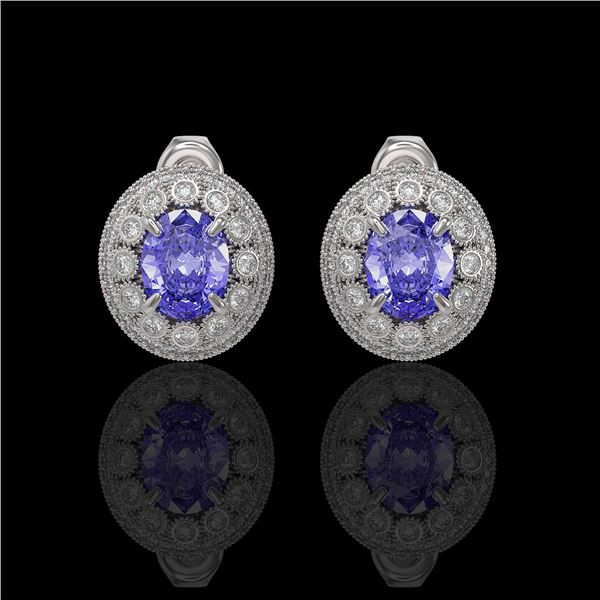 9.06 ctw Tanzanite & Diamond Victorian Earrings 14K White Gold - REF-286G8W