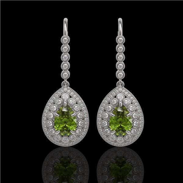 9.95 ctw Tourmaline & Diamond Victorian Earrings 14K White Gold - REF-318H4R