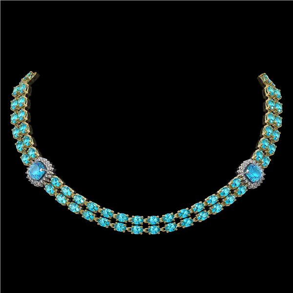 38.95 ctw Swiss Topaz & Diamond Necklace 14K Yellow Gold - REF-527R3K