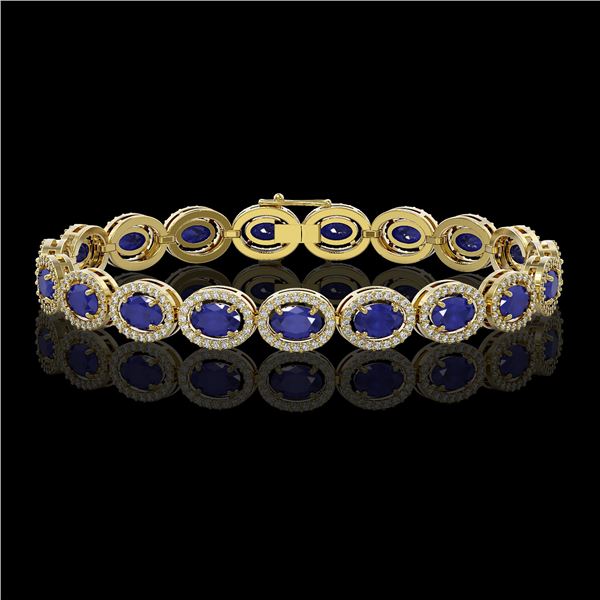 15.2 ctw Sapphire & Diamond Micro Pave Halo Bracelet 10k Yellow Gold - REF-244M2G