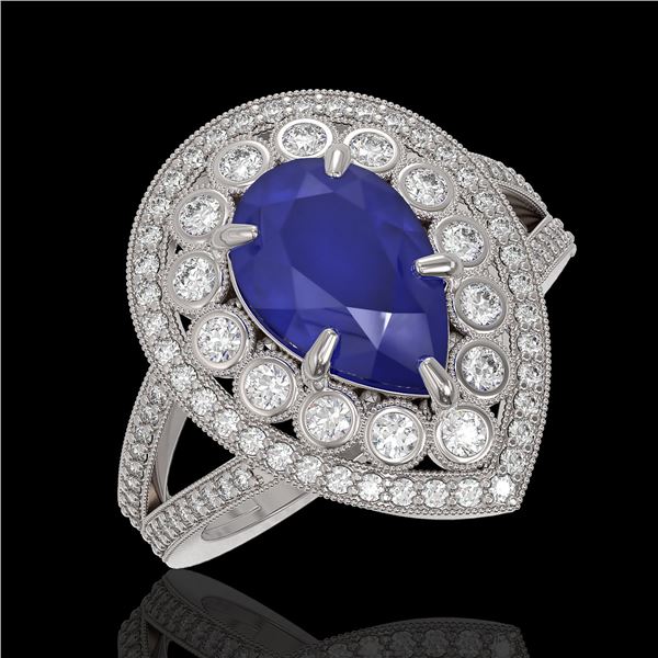 5.12 ctw Certified Sapphire & Diamond Victorian Ring 14K White Gold - REF-161H8R