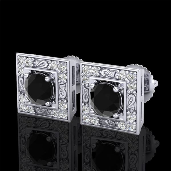 1.63 ctw Fancy Black Diamond Art Deco Stud Earrings 18k White Gold - REF-114K5Y