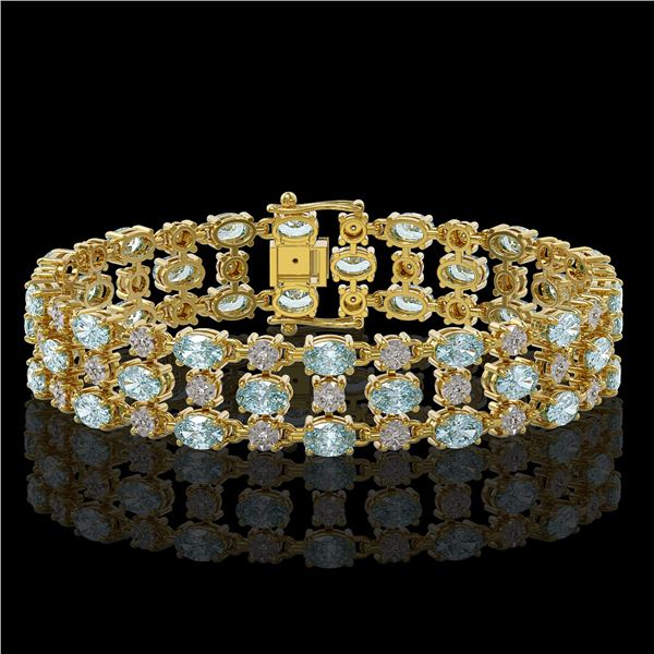 16.06 ctw Sky Topaz & Diamond Row Bracelet 10K Yellow Gold - REF-209K3Y