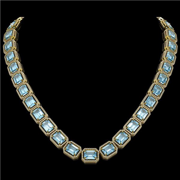 80.98 ctw Aquamarine & Diamond Micro Pave Halo Necklace 10k Yellow Gold - REF-1317G3W