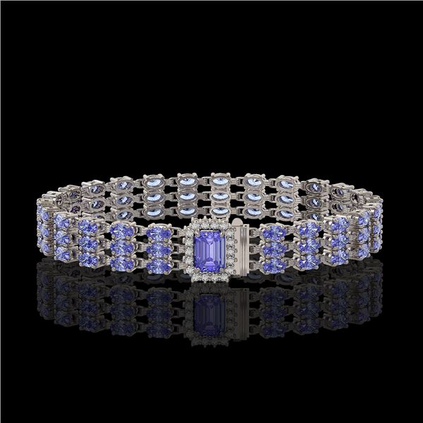 24.18 ctw Tanzanite & Diamond Bracelet 14K White Gold - REF-318A2N