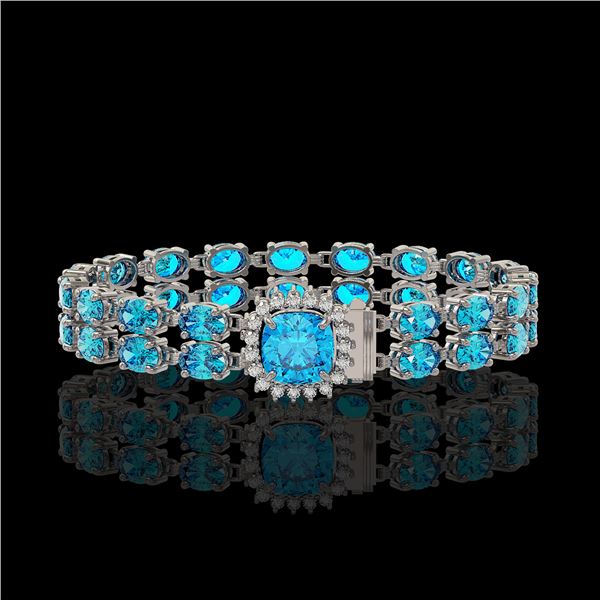 17.67 ctw Swiss Topaz & Diamond Bracelet 14K White Gold - REF-178G2W
