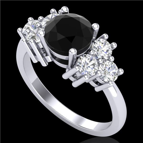 1.51 ctw Fancy Black Diamond Engagment Art Deco Ring 18k White Gold - REF-127R3K