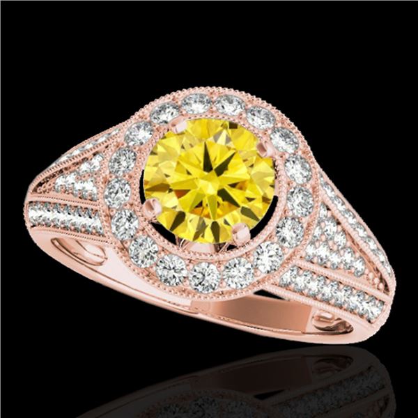 1.7 ctw Certified SI/I Fancy Intense Yellow Diamond Ring 10k Rose Gold - REF-211M4G